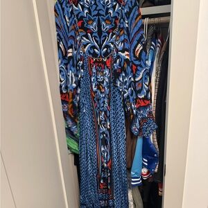 Farm Rio Blue and Black Long Sleeve Resort Sundress